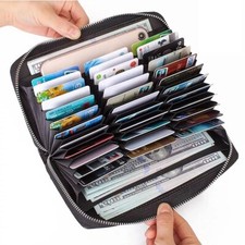 Large Capacity Credit Card Holder 36 Slots Zipper Leather Wallet RFID Blocking