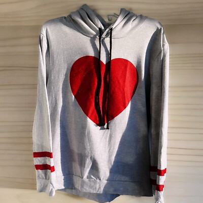 Gray Sweatshirt Big Red Heart Valentines Love Amor Comfy Casual
