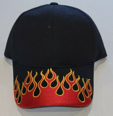 Black Cap & Red Flames, Men's Cap - Hat, NEW