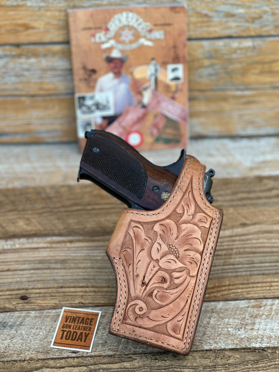 Vintage Tex Shoemaker Brown Floral Carved OWB Holster for S&W