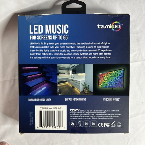 TV LED Strip Lights Music Sensor For Screens Up To 65" Includes Remote Tzumi NEW - Picture 2 of 2