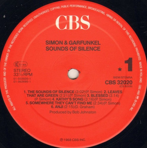 SIMON AND GARFUNKEL "SOUNDS OF SILENCE" LP 1989 CBS 32020 - Picture 3 of 3