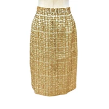 Rickie Freeman TERI JON Gold Metallic Lame Skirt Sz 10P Holiday Party Glam Event