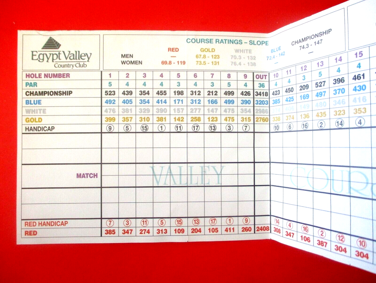 vtg - Golf Scorecard - EGYPT VALLEY COUNTRY CLUB cc - Ridge