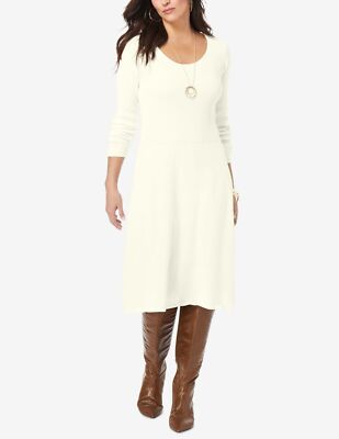 Plus Size Women's Cotton Ribbed Sweater Dress by Jessica London in Ivory (Size 18/20)