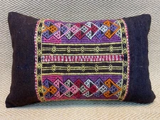 Kilim Pillow Cover Tribal Black Pillow Wool Pillow Decorative 16x24