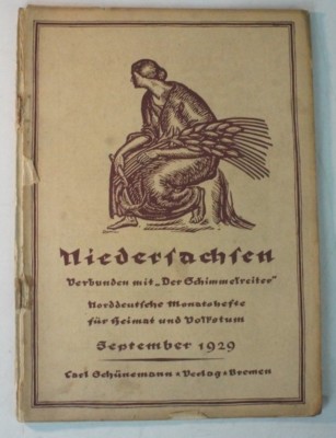 Niedersachsen Monatshefte für Heimat & Volkstum 1929/ 09 Schimmelreiter B8659