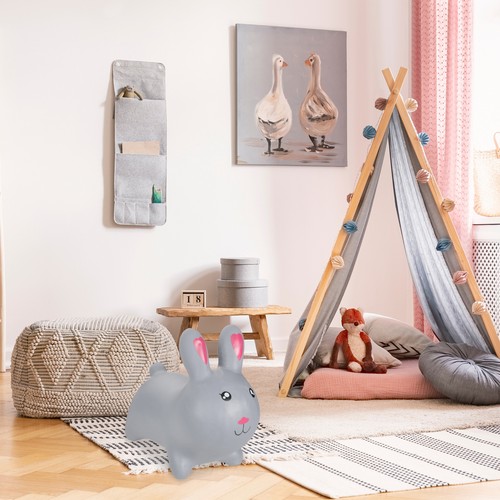 Hüpftier Hase Hopstier Hüpfpferd Gummipferd Sprungtier Hüpfer mit Luftpumpe grau - Bild 2 von 10