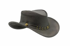 Men and Women Black Genuine Leather Cowboy Western Hat