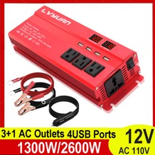 1300W 2600W Power Inverter DC 12V to AC 110V 4USB 4AC Car Adaptor Converter