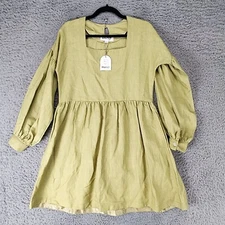 Darcy Dress Womens Small Green 100% Linen Lagenlook Dress Cottagecore Prairiecor