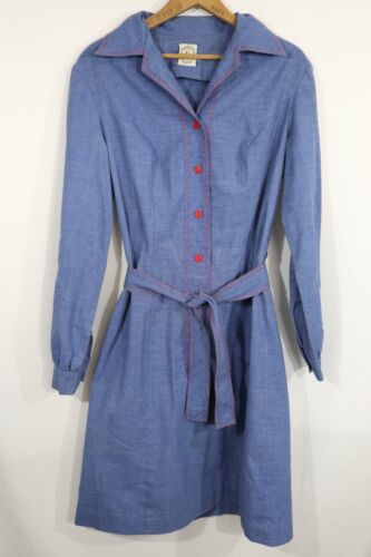 Vtg 70s Chambray Shirt Dress Womens Size M/L