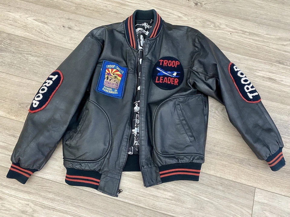World of “Troop Leader Technology Perfection” 大号 黑色皮革外套 罕见 — 第 2/4 张图片
