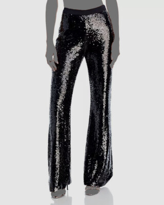 Cinq à Sept Women's Black Amy Allover Sequin Flare-Leg Pants Size 2