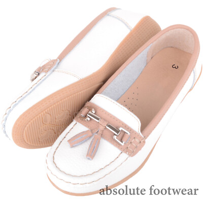 Damen Frauen Slipper Leder Loafer Deck Sommerschuhe mit Quasten Design