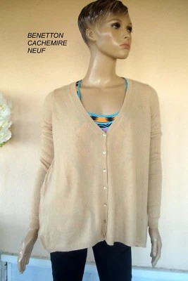 GILET CACHEMIRE MARQUE * BENETTON * HAUTE COUTURE BEIGE T M/L 42/44/46 - Photo 1/4