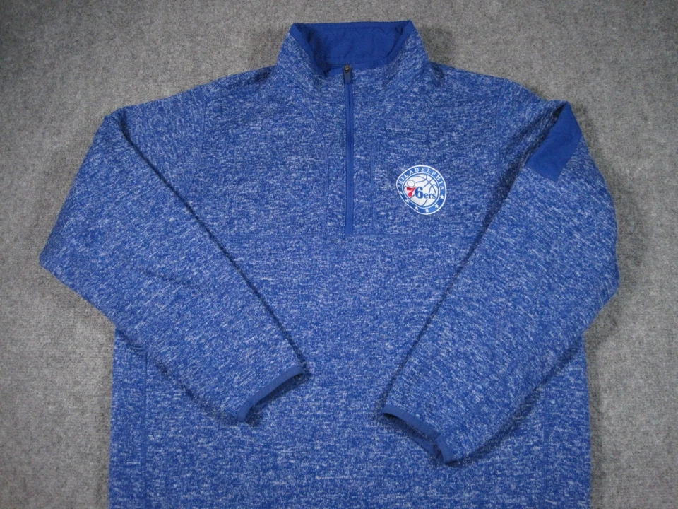 Philidelphia 76ers Sweater Mens Extra Large Blue Antigua 1/4 Zip NBA Basketball - Image 2 of 4