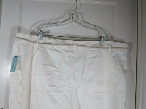 Anthropologie White Cotton Crop Jeans Pockets Stretch Fray Hem Tie Belt Plus 26W - Picture 11 of 12