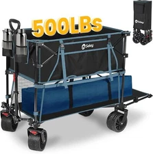 400L Large Capacity Folding Double Decker Wagon with Brakes, 50" Extra Long