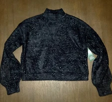 Wild Fable Black Sparkle Mock Neck Fuzzy Cropped Pullover Sweater SIZE XS 