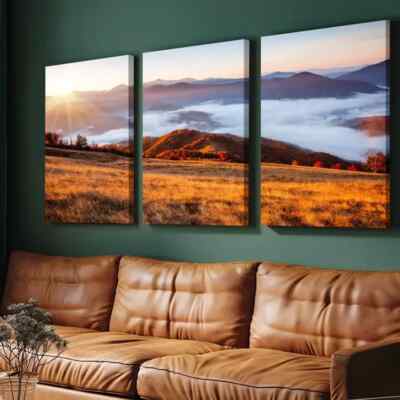 3pcs Cloudy Sky Over Sunset Mountain Canvas Unframed