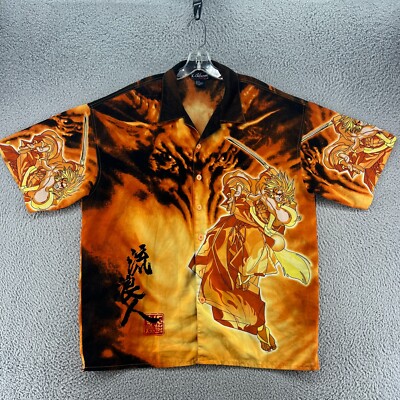 Vintage Bloom Anime Shirt Mens Extra Large Orange Black Loose Fit Short Sleeve