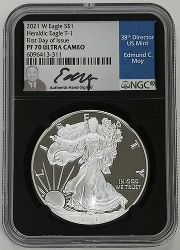 2021 W Silver Eagle Heraldic T-1 NGC PF70 Ultra Cameo FDOI - Moy Signature