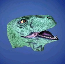  Green Halloween Mask DINOSAUR T-Rex Rubber Costume Yellow Eyes Lightly Used 