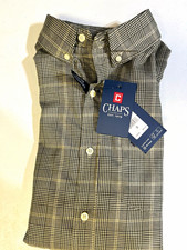 Chaps Men’s Dress Shirt Classic Fit Gray Plaid Stretch Button-Down S 32/33