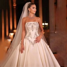 Boho Wedding Dresses Strapless Sequins Sweetheart Backless Sweep Bridal Gowns