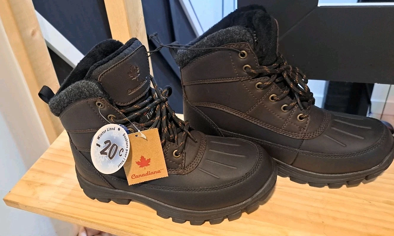 Canadiana Mens Lace Up Winter Boots With Waterproof Sole. Weather Rated -20.