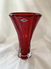 Crystal Glass Vase12 " Centerpiece Flower Bud Vase Red Color Bohemia Crystal NEW