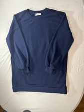 Zenana Sweatshirt Crew Neck Women  s Large Navy Side Pockets Oversized