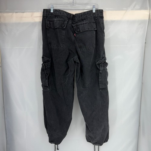 Levis Women 32 94 Baggy Cargo Jean Black Faded Wash Denim Tapered Drawstring Leg - Picture 3 of 8