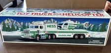 1995 Hess Toy Truck And Helicopter Friction Motor & Lights New In The Box Chrome