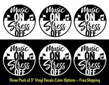 Yin Yang Music On Stress Off Three 3" Vinyl Decal Car Window Laptop Tumbler