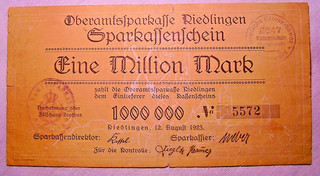 194) Riedlingen Oberamtssparkasse ★★★ 1 Million Mark 12. Aug. 1923 ★★★