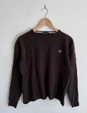Fred Perry Vintage 90's Brown Crewneck Pure New Wool Sweater Womens Size XL