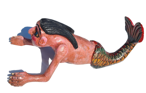 Arte popolare sirena in legno intagliato a mano vintage, Guerrero Messico, lunghezza 22 pollici - Foto 2 di 12
