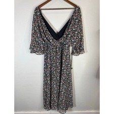 Rebecca Minkoff Floral Chiffon Dress 10 Black Pink Green V-Neck Boho Romantic