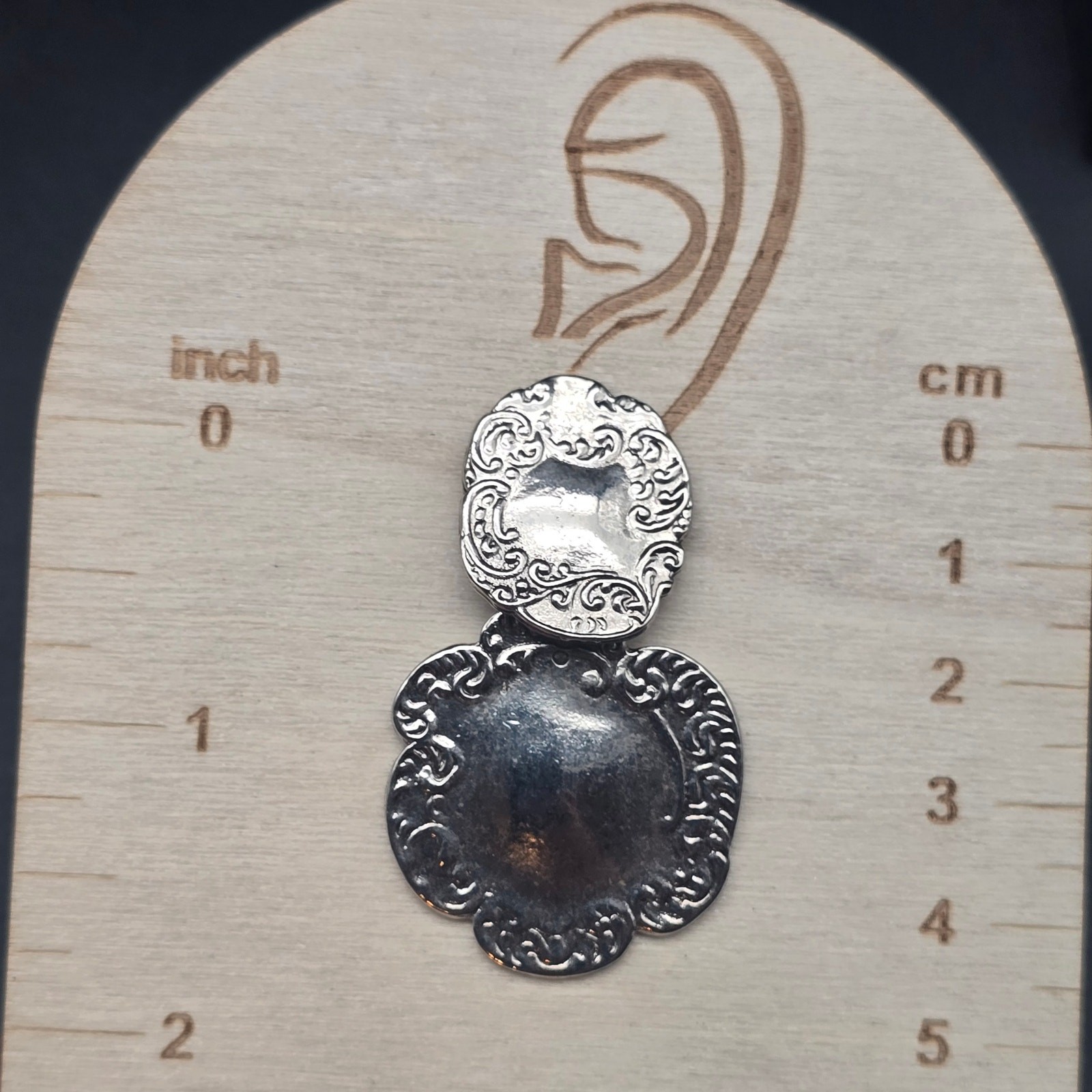 Silver Tone Repousse Earrings Large Statement Vin… - image 2