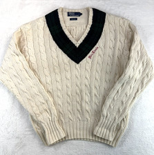Polo Ralph Lauren Polo Tennis Cable Knit Sweater Mens L Hand Knit V Neck