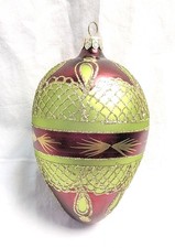 LARGE GLASS HAND PAINTED/DECORATED EGG ORNAMENT 6"