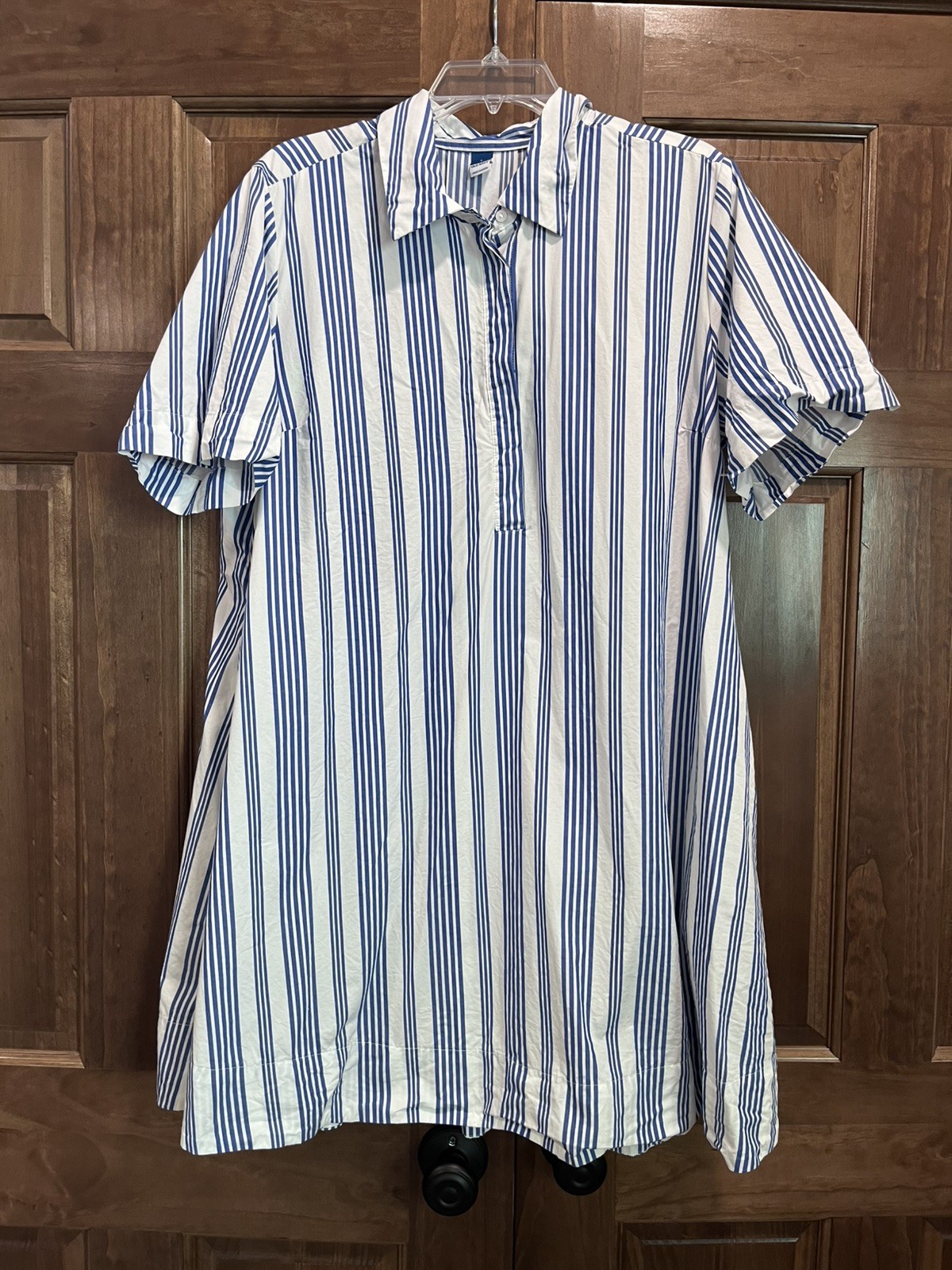 Old Navy Tunic Blue Striped Midi Swing Shirt Dress with Pockets Size Large
