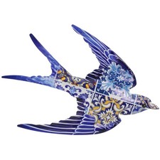 Portuguese Azulejo Metal Swallow Wall Decor   Tile Design Hanging Accent, 10" W