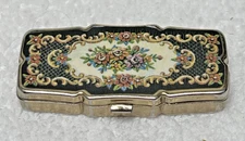 Vintage "Tapestry" Pillbox Pill Box 2 1/2 x 1 1/4" Has Liner w Divider