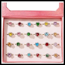 Jewel Rings for Kids 24pc Adjustable No duplication Girl Pretend Play and Dre...