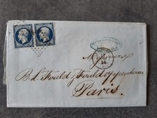 2 timbres solidaires 20 centimes bleu foncé Napoléon Mai 1856 non dentelés sur l