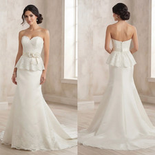 David Tutera Mon Cheri Wedding Dress Size 8 NWT Strapless Lace Satin Peplum Trai