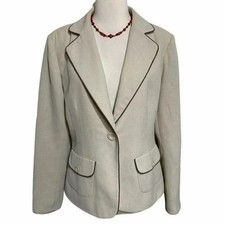 New York  Company Blazer 12 Beige Contrast Piping Single Button Professional